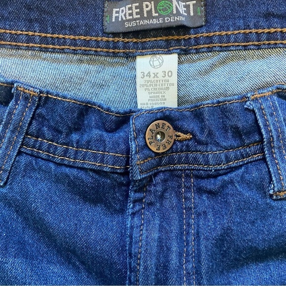 Free Planet Sustainable Denim Men’s Denim Blue Jeans Sz 34 X 30 - Picture 2 of 5